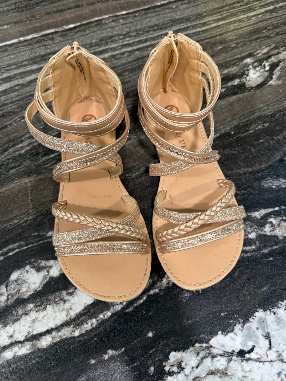 Girls Glitter Braided Rose Gold Sandals